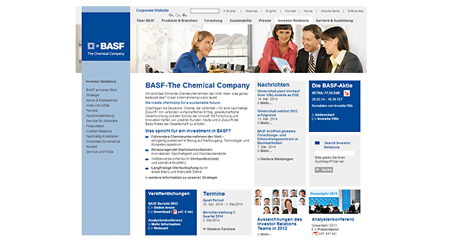 Website-Support für BASF: Optimierung des IR-Bereichs Projekt: Website-Support für BASF: Optimierung des IR-Bereichs