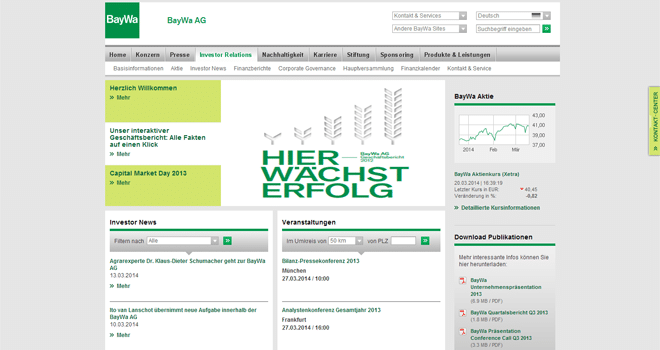 Veranstaltung: Neue Struktur, individuelles Design: Neukonzeption der IR-Website von BayWa