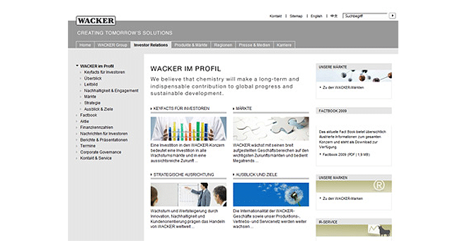 Projekt: Zielgruppenoptimierter Einstieg: Wacker Chemie AG launcht IR-Landingpage