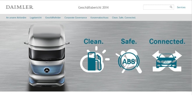 Referenz: Daimler-Geschäftsbericht: Clean. Safe. Connected.