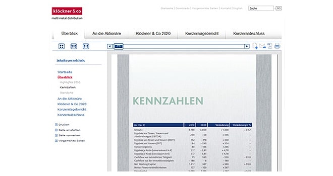 Referenz: Übersichtliche Finanzkommunikation: Speedreport zum Klöckner-Geschäftsbericht