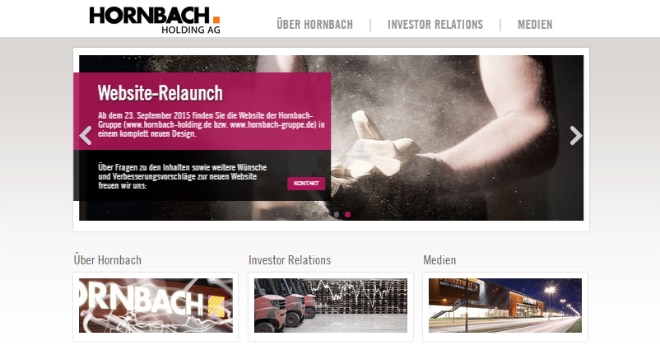 Neue Website für Hornbach AG Veranstaltung: Neue Website für Hornbach AG
