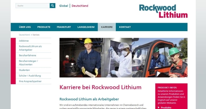 So geht Bewerberansprache: Neuer Karrierebereich von Rockwood Lithium Veranstaltung: So geht Bewerberansprache: Neuer Karrierebereich von Rockwood Lithium