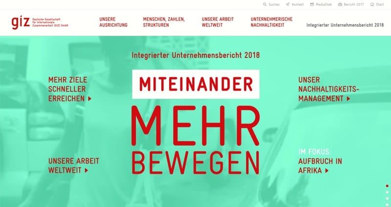 Integrierter Unternehmensbericht 2018 der GIZ: Miteinander mehr bewegen Veranstaltung: Integrierter Unternehmensbericht 2018 der GIZ: Miteinander mehr bewegen