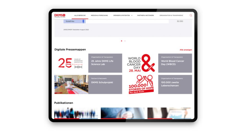 Referenz: Kommunikation hilft Leben retten: Die digitale Pressemappe von DKMS