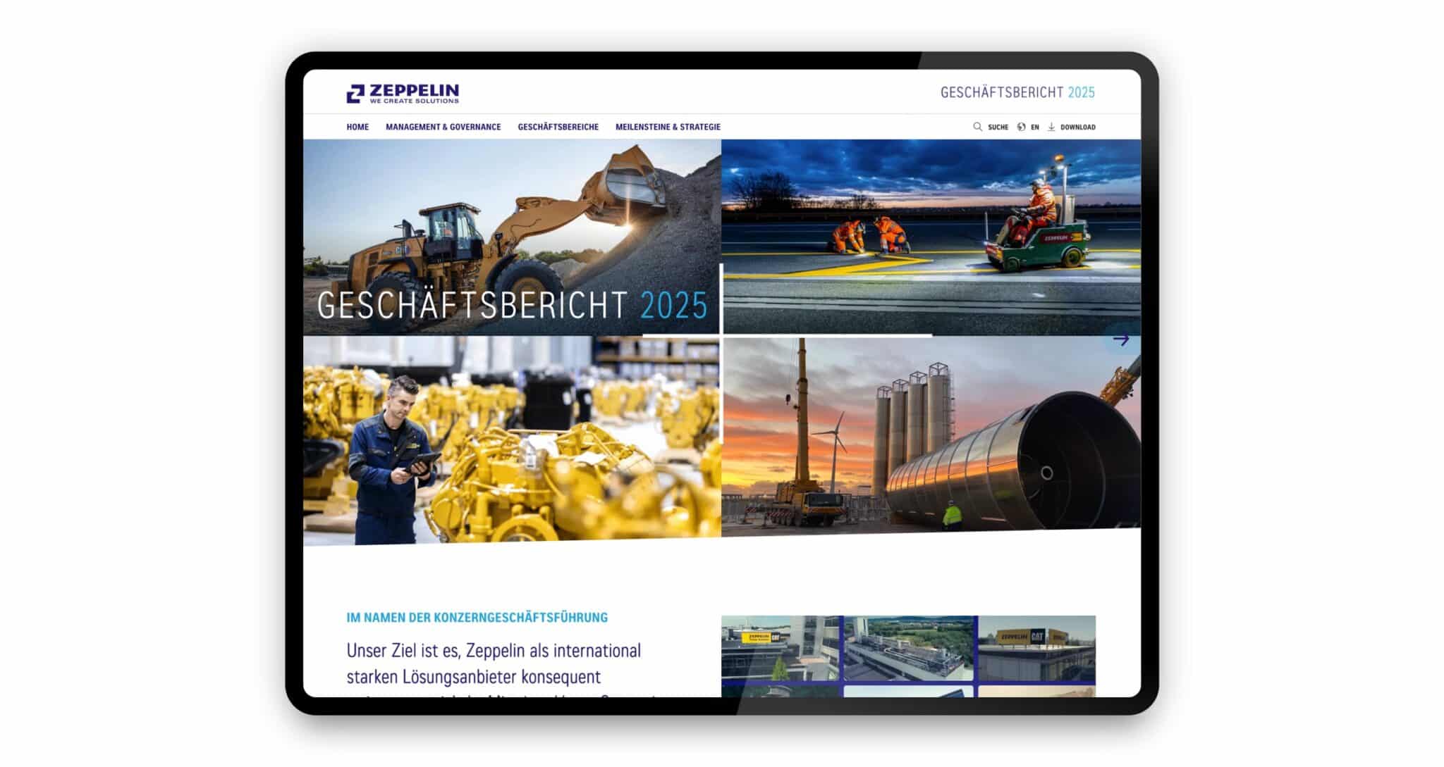 Referenz: Zeppelin Konzern: Geschäftsbericht 2025 als PDF und Microsite