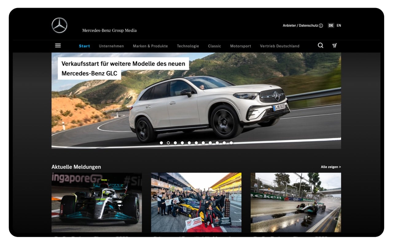 Mercedes Benz nutzt die Thematische Filterung von Inhalten