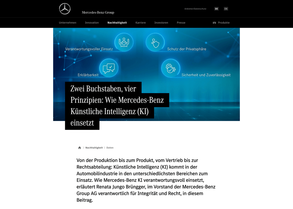 Künstliche Intelligenz ist Fokusthema bei Mercedec Benz